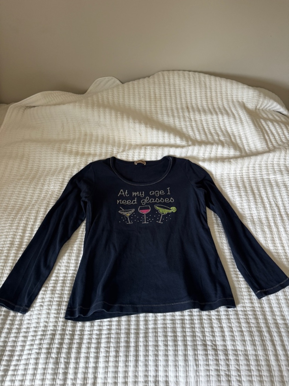 Blue Canyon Clothing Y2K Rhinestone Martini Graphic Long Sleeve Top - Women’s L